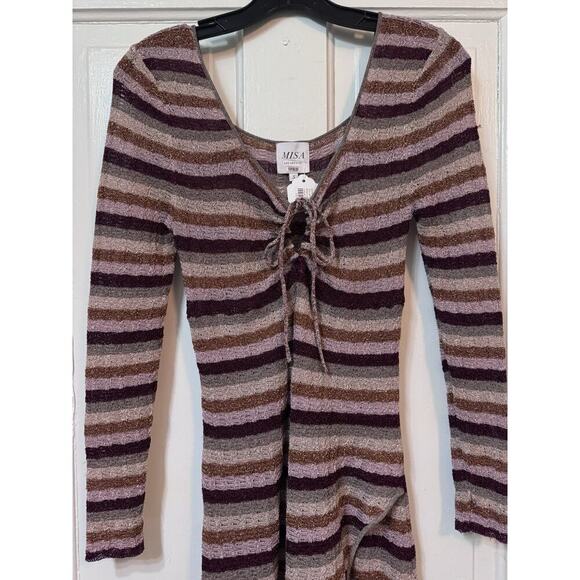 NWT Misa Stripe Metallic Front Slit Maxi Dress Size S - Picture 5 of 10